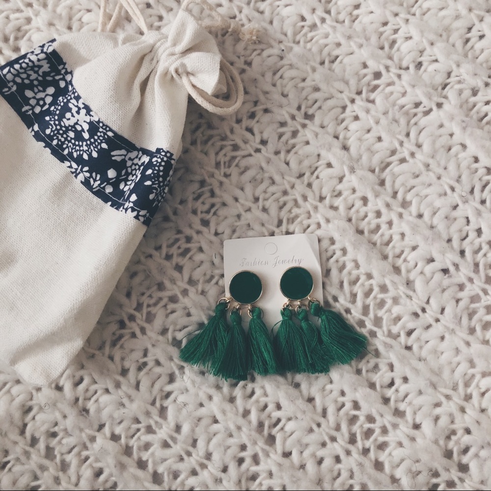 Green Tassel Earrings